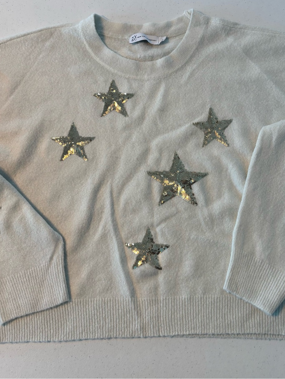 New York Company size large Sequin Star Crewneck Sweater - off white